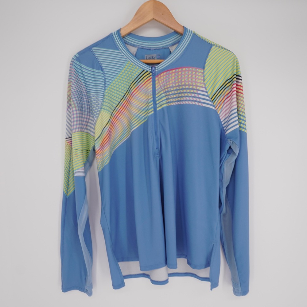 Lucky In Love Shirt Womens XL Blue Mock Neck Long Sleeve Zip Athletic Pullover - Picture 10 of 11